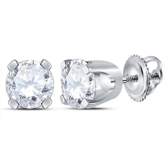 14K White Gold Unisex Round Diamond Solitaire Stud Earrings 1/2 Cttw