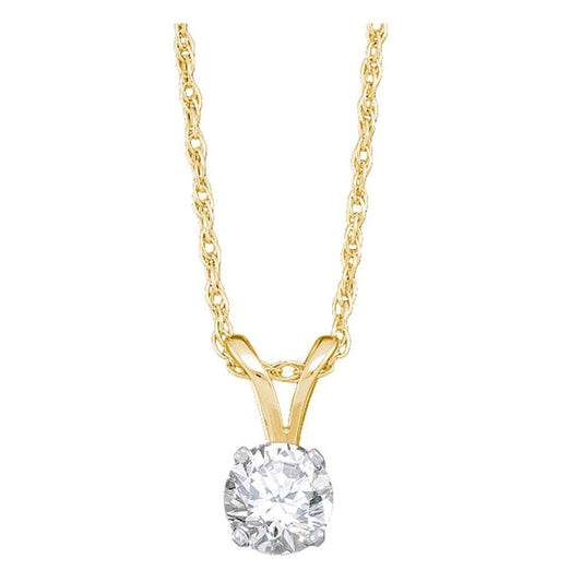 14K Yellow Gold Womens Round Diamond Solitaire Pendant 1/5 Cttw