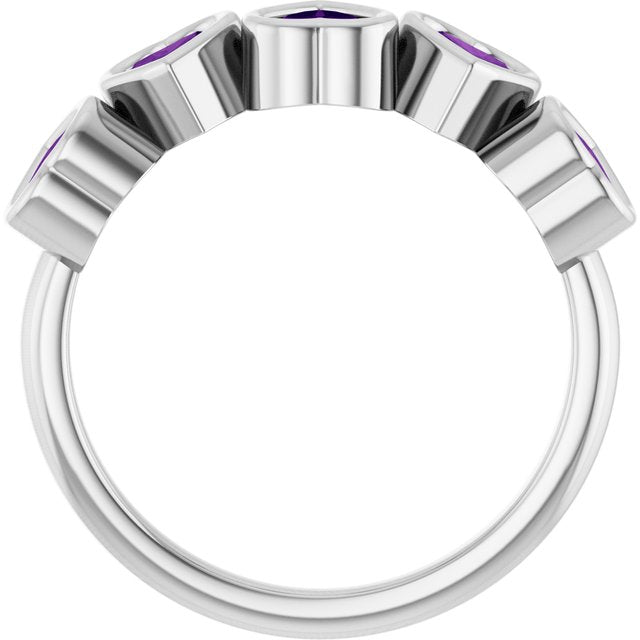 Sterling Silver Heart 4 X 4 Mm Polished Natural Amethyst Bezel Set Ring, Size 7