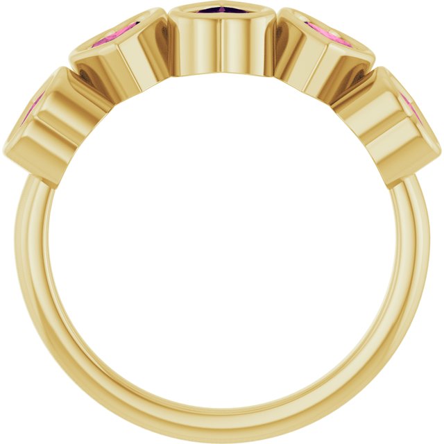 14K Yellow Gold Heart 4 X 4 Mm Polished Natural Pink Tourmaline Bezel Set Ring, Size 7