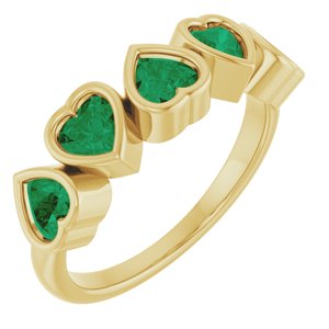 14K Yellow Gold Heart 4 X 4 Mm Polished Lab-Grown Emerald Bezel Set Ring Size 7