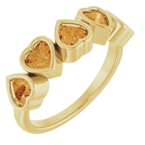 14K Yellow Gold  Heart 4 X 4 Mm Polished Natural Citrine Bezel Set Ring Size 7