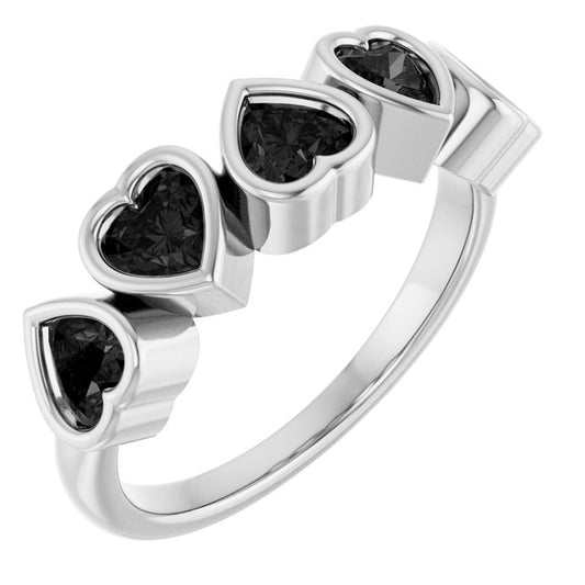 Sterling Silver Heart 4 X 4 Mm Polished Natural Black Onyx Bezel Set Ring, Size 7