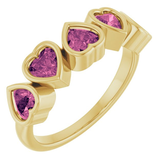 14K Yellow Gold Heart 4 X 4 Mm Polished Natural Pink Tourmaline Bezel Set Ring, Size 7