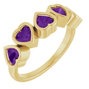 14K Yellow Gold  Heart 4 X 4 Mm Polished Natural Amethyst Bezel Set Ring Size 7