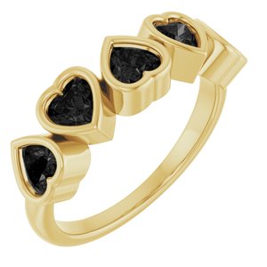 14K Yellow Gold  Heart 4 X 4 Mm Polished Natural Black Onyx Bezel Set Ring Size 7