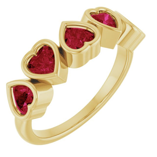 14K Yellow Gold Or Sterling Silver Heart 4 X 4 Mm Polished Natural Mozambique Garnet Bezel Set Ring, Size 7