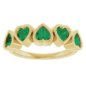 14K Yellow Gold Heart 4 X 4 Mm Polished Lab-Grown Emerald Bezel Set Ring Size 7