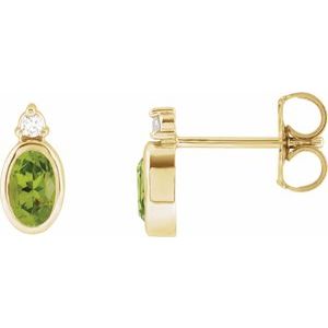 14K Yellow Gold Oval 5 X 3 Mm Natural Peridot And .03 Ctw Natural Diamond Earrings