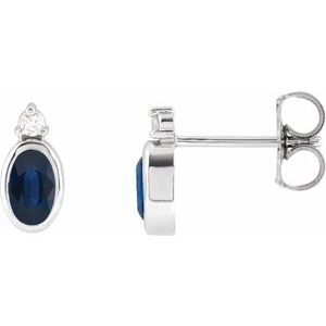 14K White Gold Oval 5 X 3 Mm Lab-Grown Blue Sapphire And .03 Ctw Natural Diamond Earrings