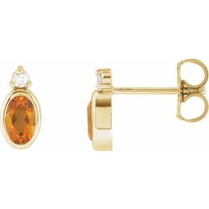 14K Yellow Gold Oval 5 X 3 Mm Natural Citrine And .03 Ctw Natural Diamond Earrings