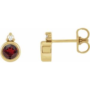 14K Yellow Gold Round 4 Mm Natural Mozambique Garnet And .03 Ctw Natural Diamond Earrings