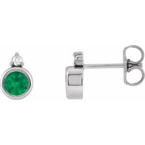 Platinum Round 4 Mm Lab-Grown Emerald And .03 Ctw Natural Diamond Earrings