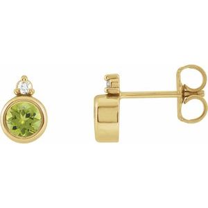 14K Yellow Gold Round 4 Mm Natural Peridot And .03 Ctw Natural Diamond Earrings