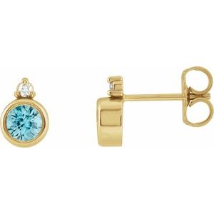 14K Yellow Gold Round 4 Mm Natural Zircon And .03 Ctw Natural Diamond Earrings