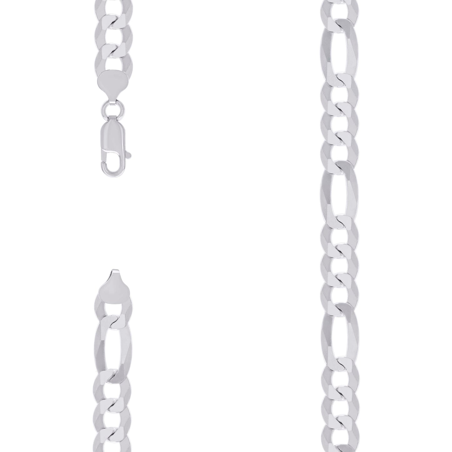 Sterling Silver Rhodium Plated Super Flat Figaro Chain