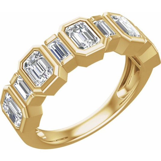 14K Yellow Gold Emerald 4.5 X 3.1 Mm Polished 1 1/2 Ctw Lab-Grown Diamond Anniversary Band, Size 7