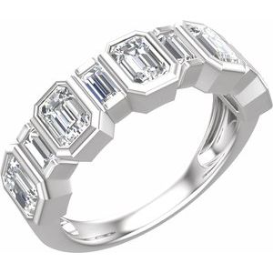 14K White Gold Emerald 4.5 X 3.1 Mm Polished 1 1/2 Ctw Lab-Grown Diamond Anniversary Band Size 7