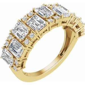 14K Yellow Gold Lab-Grown Diamond Emerald 4.5 X 3.3 Mm Lab-Grown Diamond Polished 3 Ctw Lab-Grown Diamond Anniversary Band Size 7