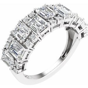 14K White Gold Lab-Grown Diamond Emerald 4.5 X 3.3 Mm Lab-Grown Diamond Polished 3 Ctw Lab-Grown Diamond Anniversary Band Size 7