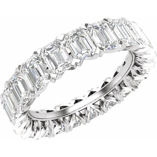 14K White Gold Emerald 4.5 X 3.1 Mm Vs, G-H Polished 5 7/8 Ctw Lab-Grown Diamond Eternity Band, Size 8.5