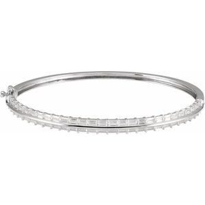 14K White Gold Straight Baguette 3 X 1.5Mm G-H Si 2 1/6 Ctw Lab-Grown Diamond Bangle Bracelet, Length: 7 In