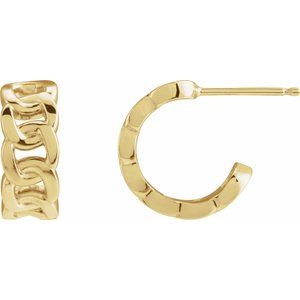 14K Yellow Gold Left Chain Link Hoop Earring, Length: 12 Mm, Thickness: 5.1 Mm