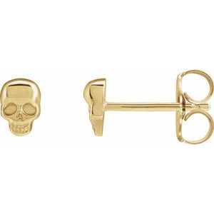 14K Yellow Gold 5 X 3.6 Mm Pair Friction Backs Polished Skull Earrings