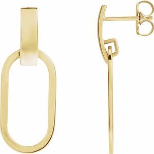 14K Yellow Gold Pair Friction Backs Elongated Oval Drop Earrings