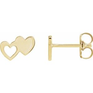 14K Yellow Gold 8.5 X 6 Mm Pair Friction Backs Polished Double Heart Stud Earrings