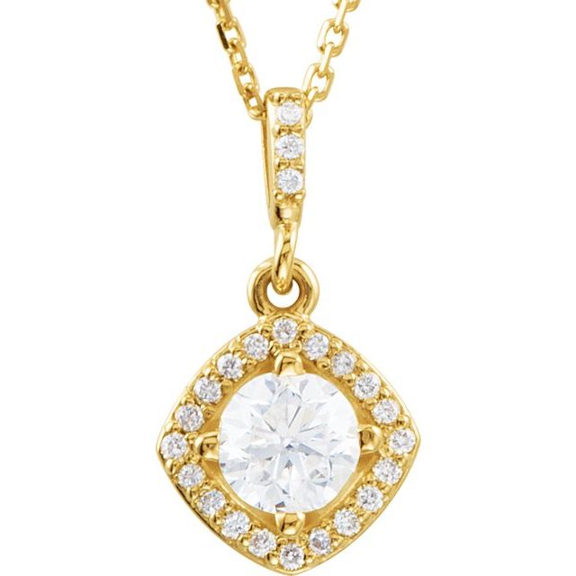 14K Yellow Gold Round  5Mm  I1, G-H 18 In Polished 1/2 Ctw Natural Diamond Halo-Style Necklace