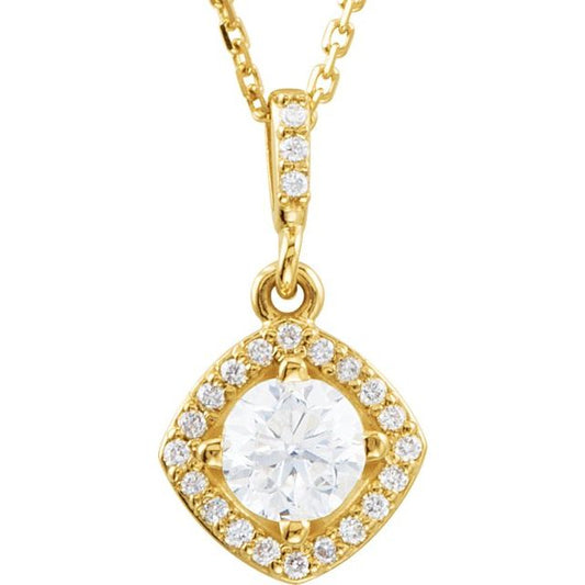 14K Yellow Gold Round  5Mm  I1, G-H 18 In Polished 1/2 Ctw Natural Diamond Halo-Style Necklace