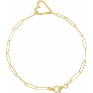 14K Yellow Gold 14 X 11 Mm 7 In Polished Paperclip Chain Heart Bracelet