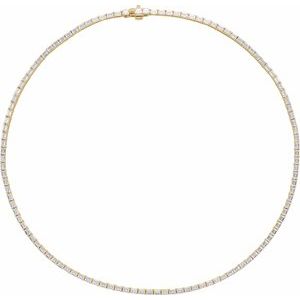 14K Yellow Gold Emerald 3 X 2.1Mm G-H Si 11 3/4 Ctw Lab-Grown Diamond Line Necklace, Length: 16 In