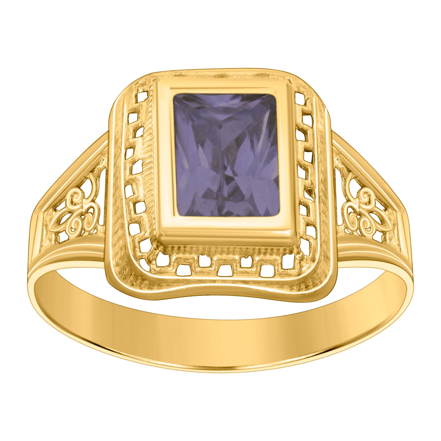 10K Yellow Gold Womens Emerald-cut Cubic-Zirconia Birthstone Bridal Anniversary Engagement Wedding Ring