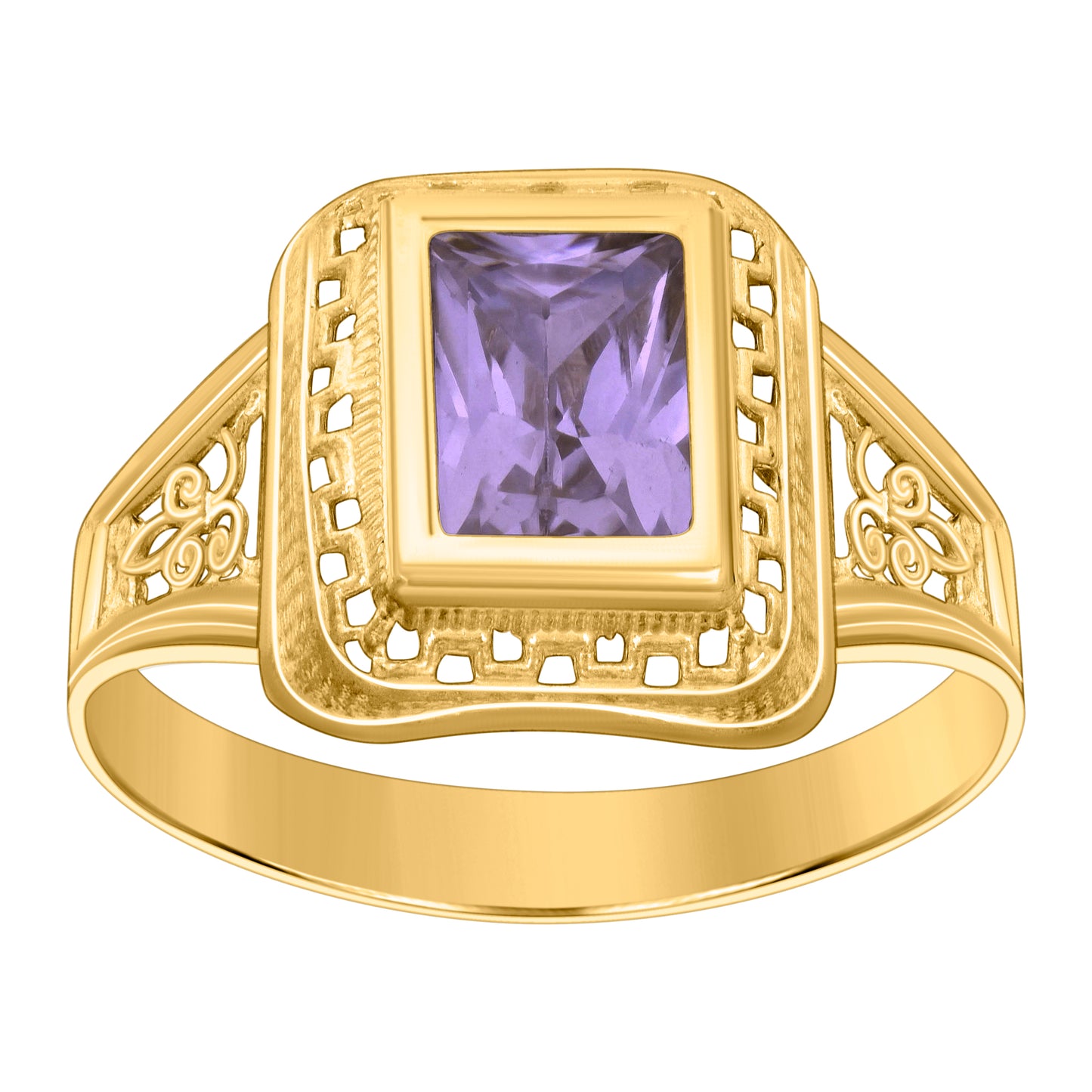 10K Yellow Gold Womens Emerald-cut Cubic-Zirconia Birthstone Bridal Anniversary Engagement Wedding Ring