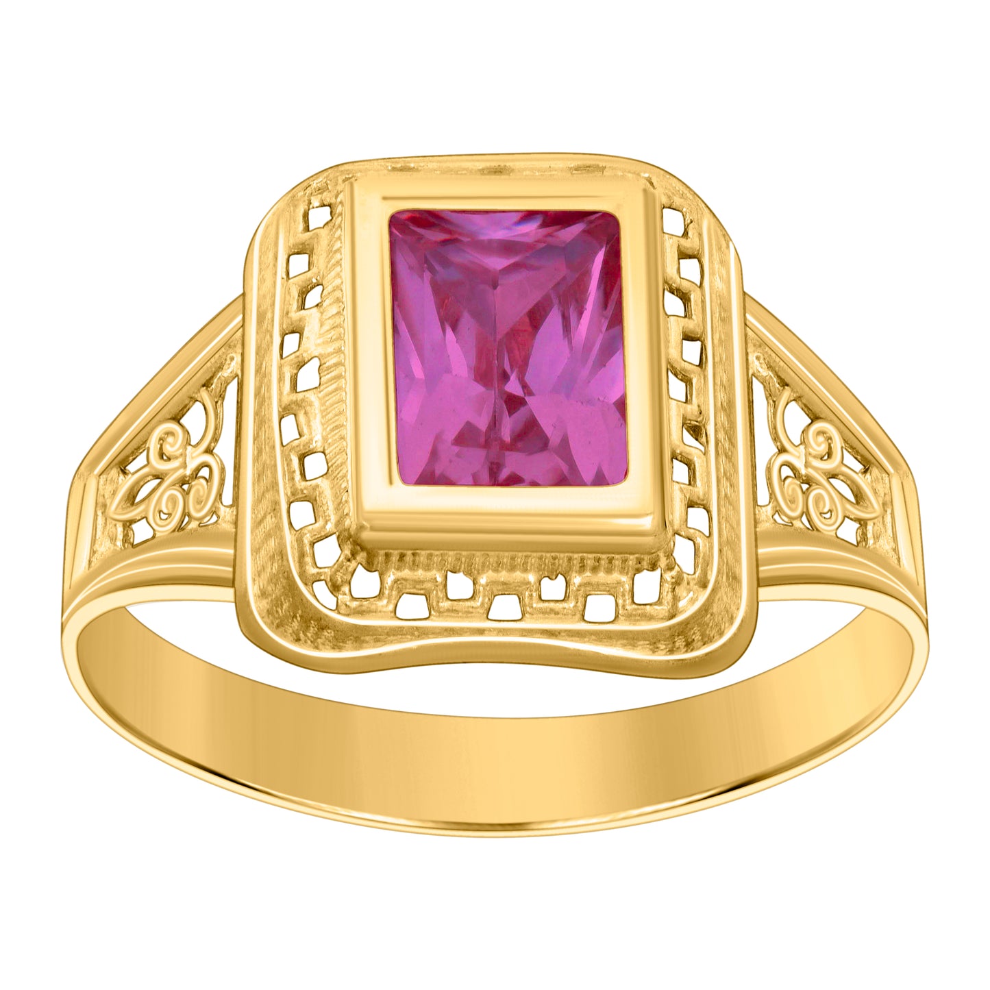 10K Yellow Gold Womens Emerald-cut Cubic-Zirconia Birthstone Bridal Anniversary Engagement Wedding Ring