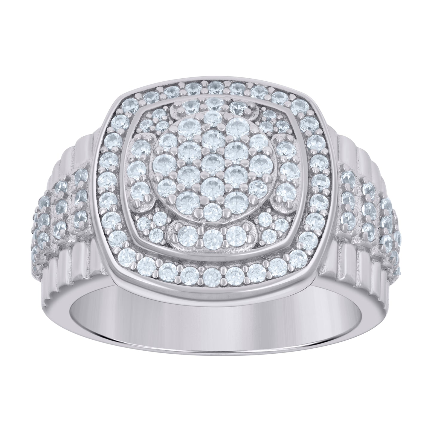 Sterling Silver Or Yellow-tone Mens Cubic-Zirconia Square Head Fashion Bridal Anniversary Wedding Engagement Band Ring