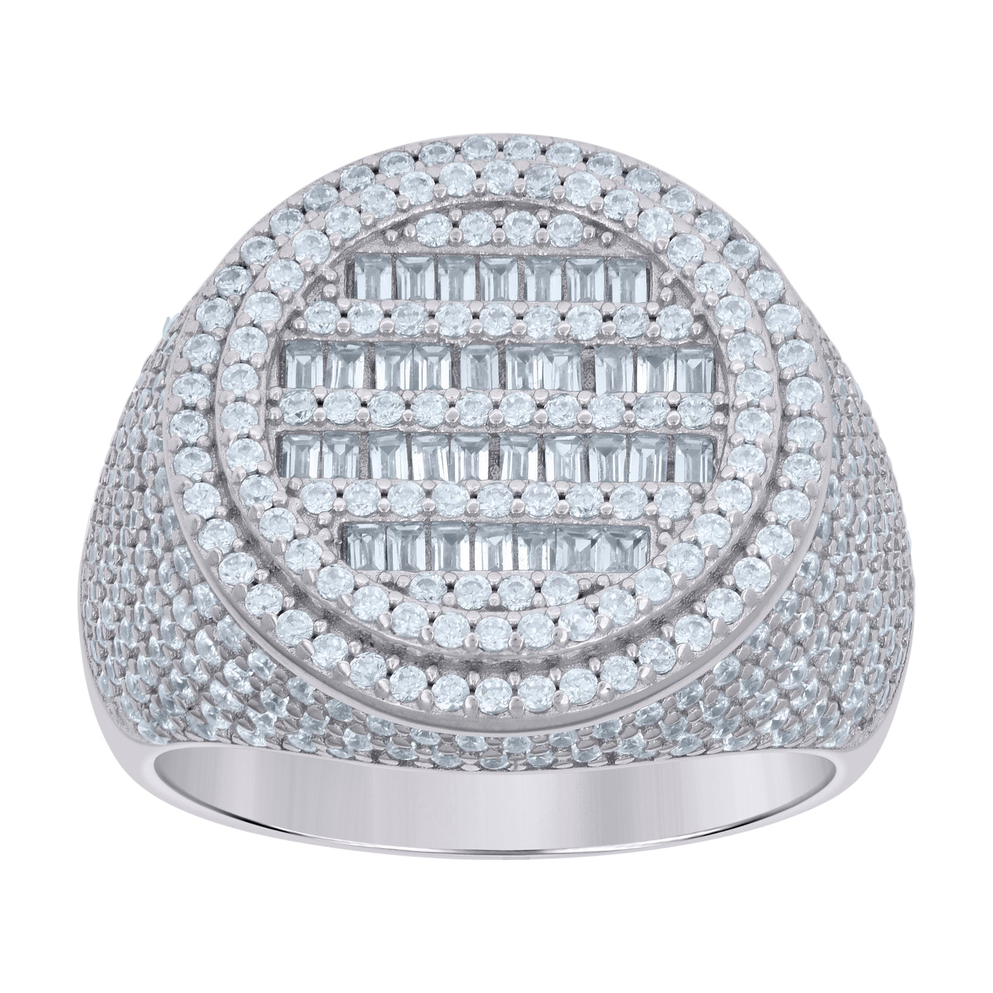 Sterling Silver Or Yellow-tone Mens Baguette Round Cubic-Zirconia Fashion Bridal Anniversary Wedding Engagement Band Ring