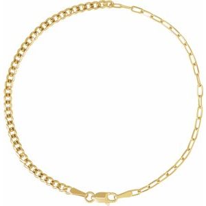 14K Yellow Gold Or Sterling Silver Lobster Clasp Curb And Paperclip-Style 50/50 Chain, Width: 2.7 Mm