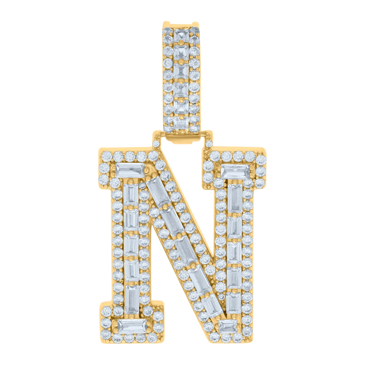 Sterling Silver Yellow-tone Unisex Cubic-Zirconia Initial Alphabet Charm Pendant