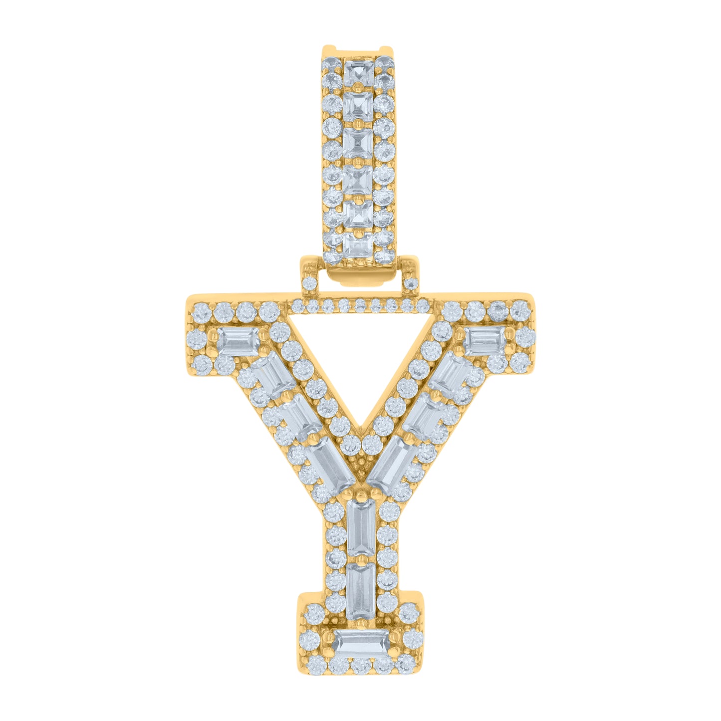 Sterling Silver Yellow-tone Unisex Cubic-Zirconia Initial Alphabet Charm Pendant