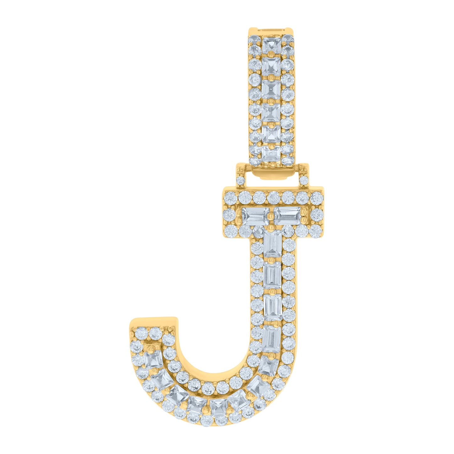 Sterling Silver Yellow-tone Unisex Cubic-Zirconia Initial Alphabet Charm Pendant