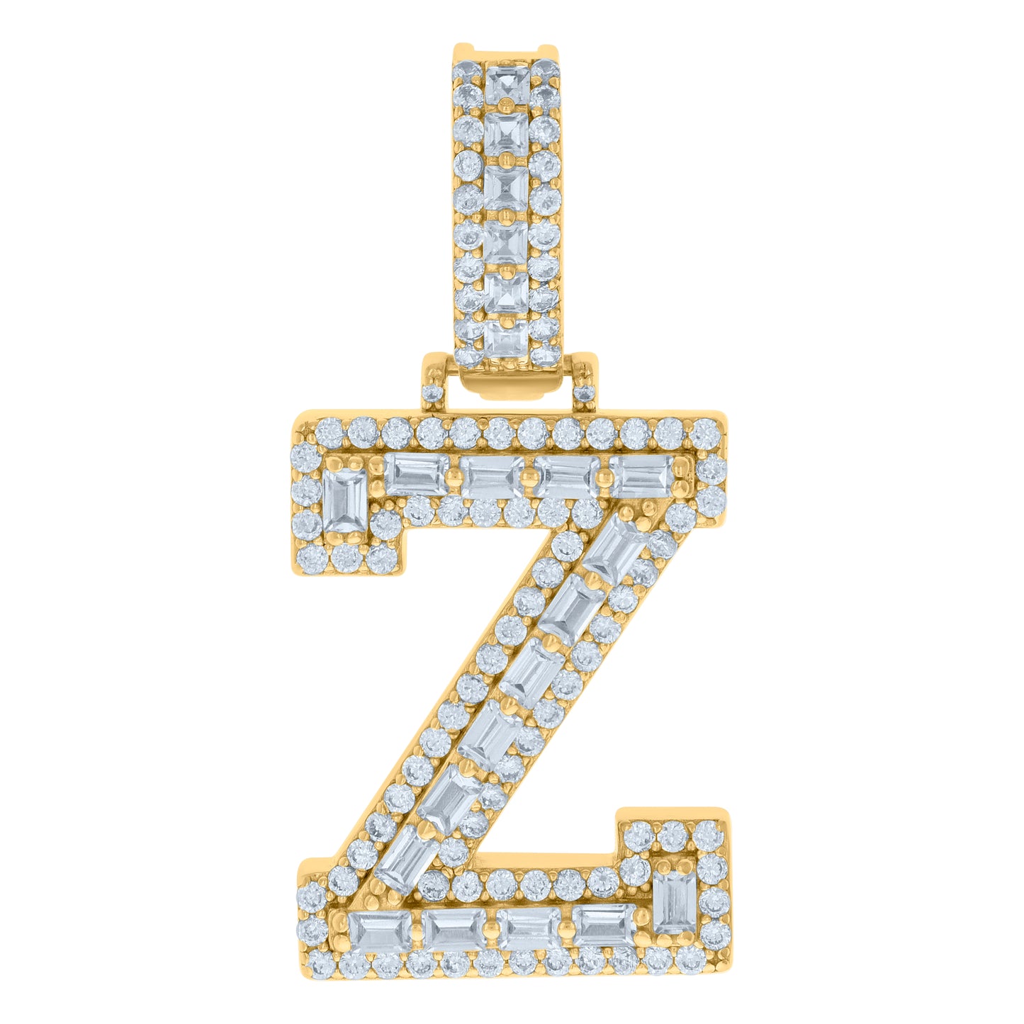 Sterling Silver Yellow-tone Unisex Cubic-Zirconia Initial Alphabet Charm Pendant