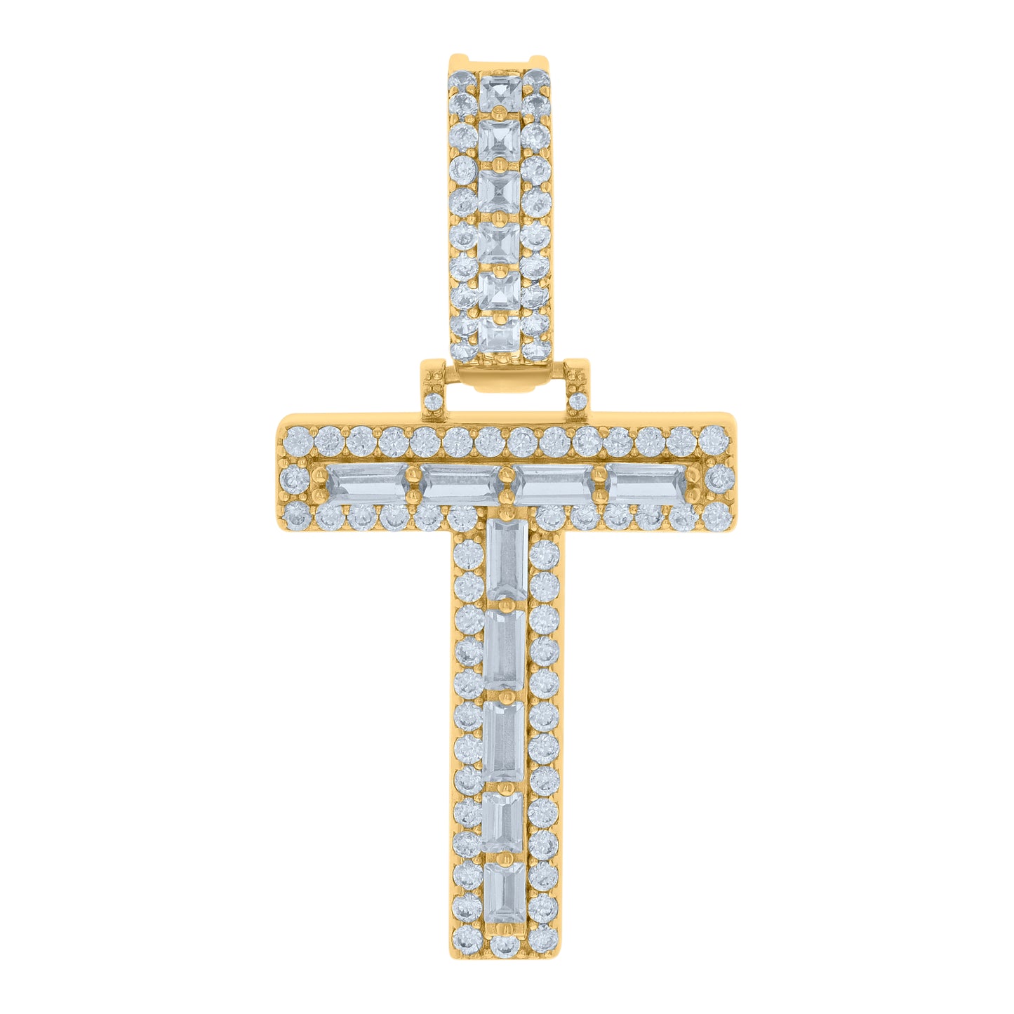 Sterling Silver Yellow-tone Unisex Cubic-Zirconia Initial Alphabet Charm Pendant