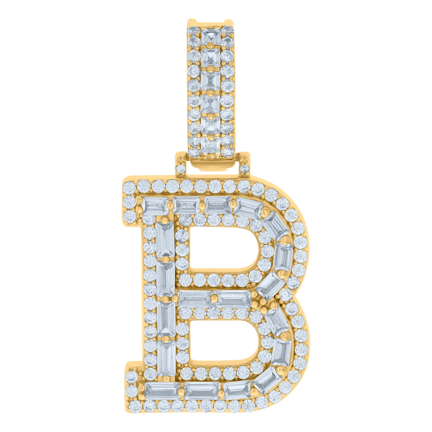 Sterling Silver Yellow-tone Unisex Cubic-Zirconia Initial Alphabet Charm Pendant