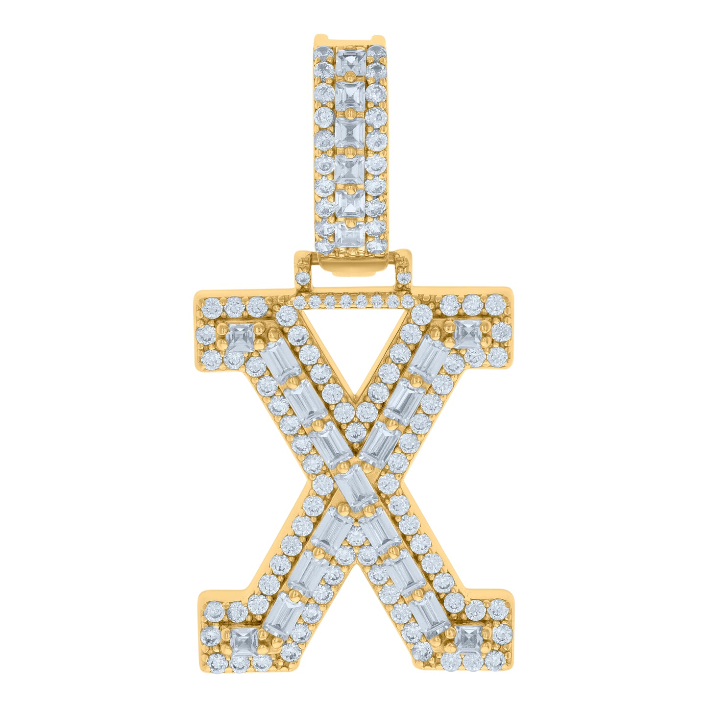 Sterling Silver Yellow-tone Unisex Cubic-Zirconia Initial Alphabet Charm Pendant