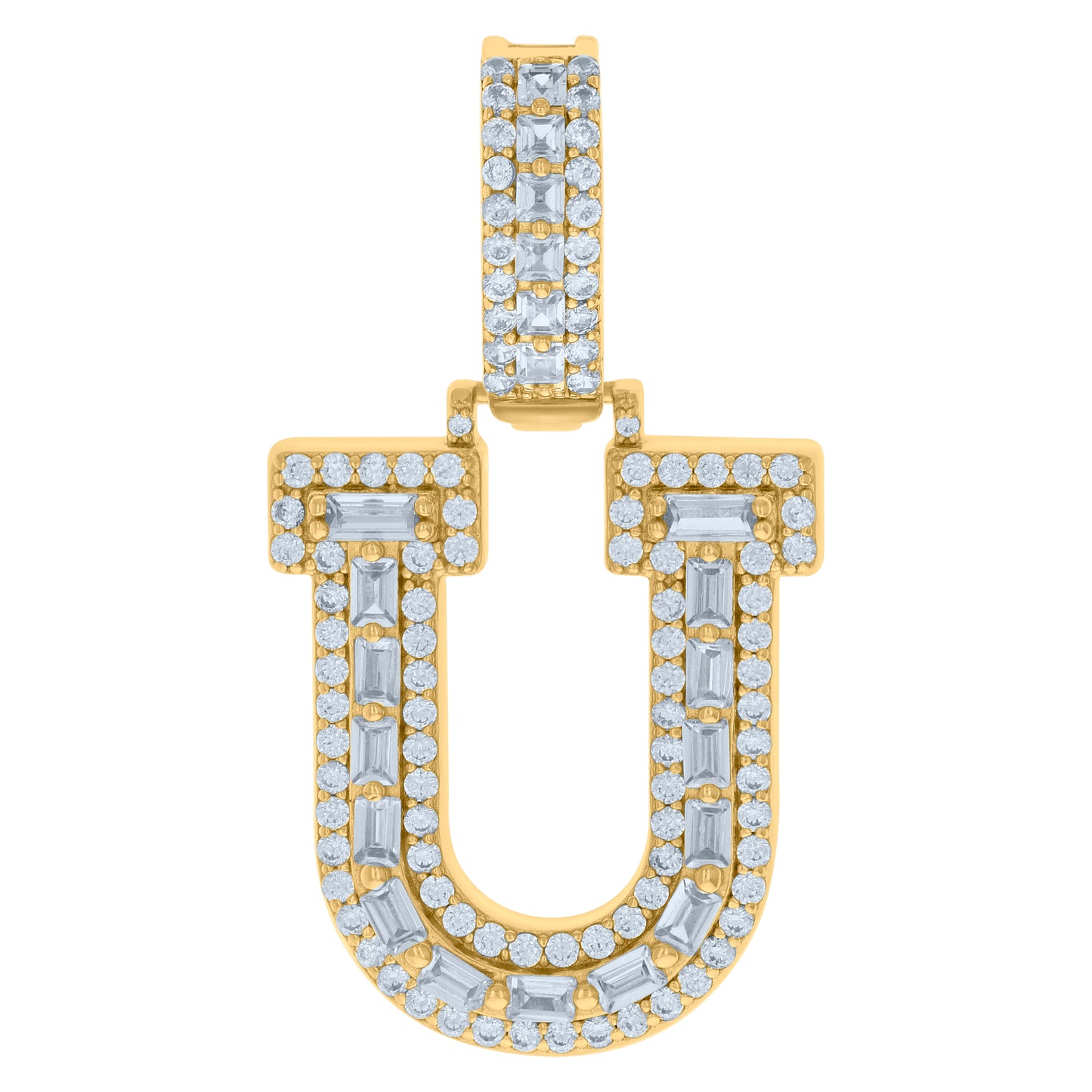 Sterling Silver Yellow-tone Unisex Cubic-Zirconia Initial Alphabet Charm Pendant