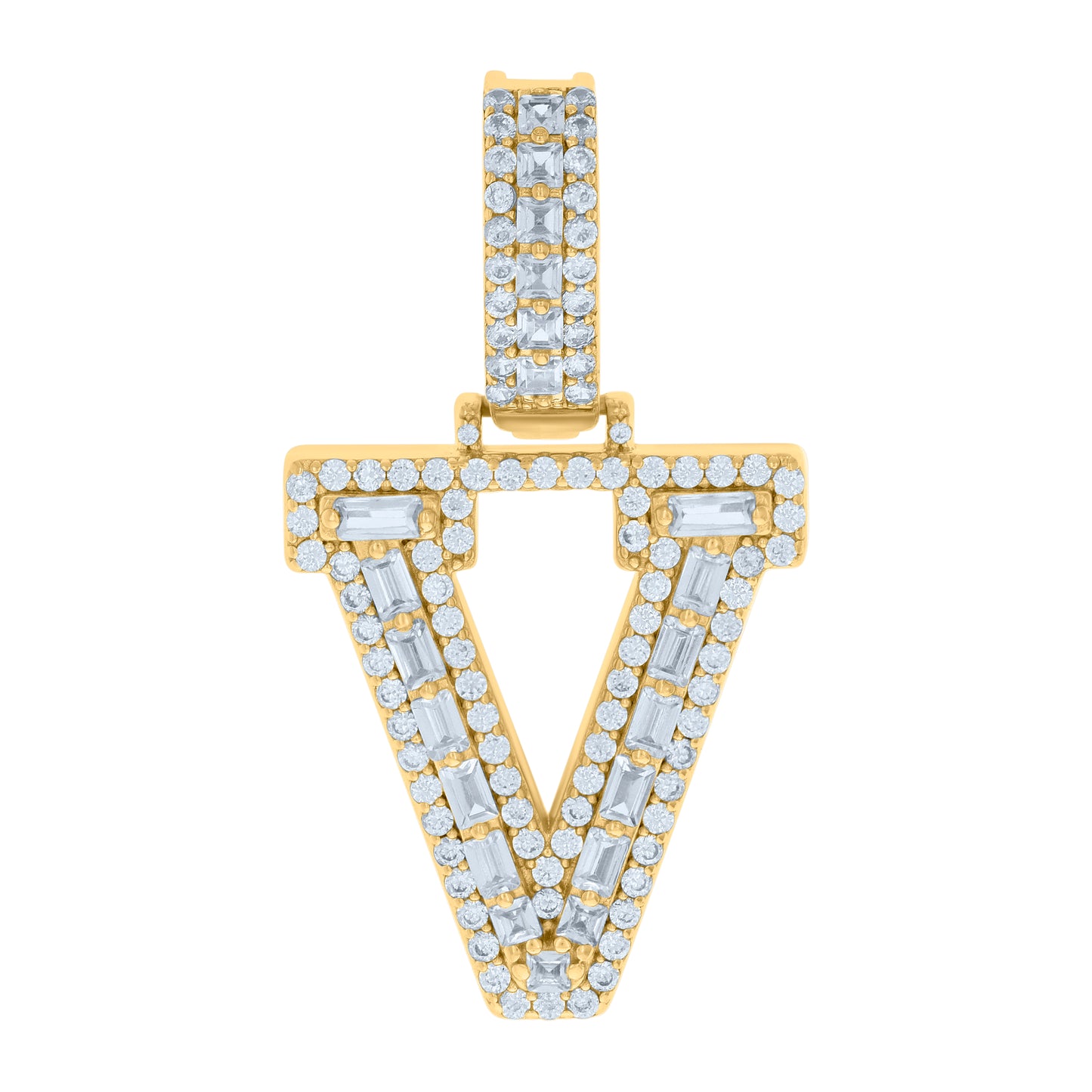 Sterling Silver Yellow-tone Unisex Cubic-Zirconia Initial Alphabet Charm Pendant