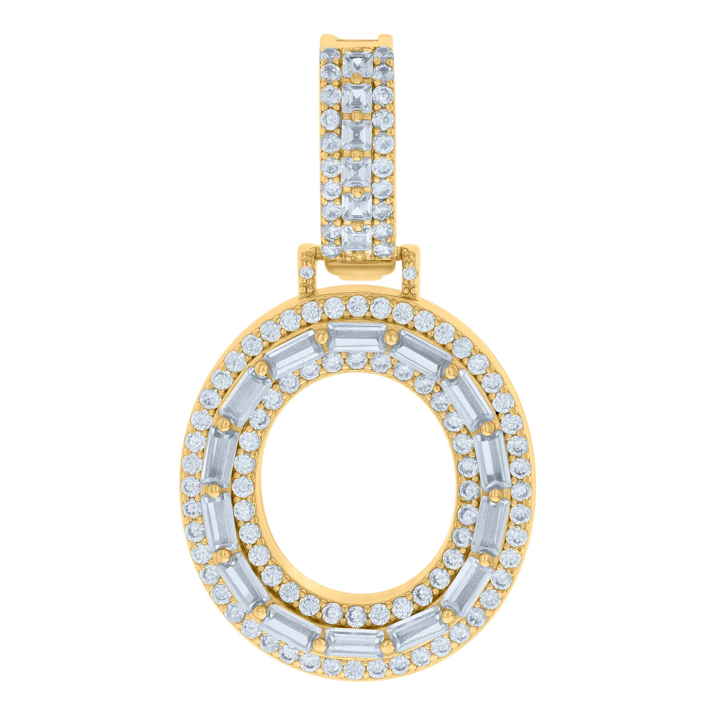 Sterling Silver Yellow-tone Unisex Cubic-Zirconia Initial Alphabet Charm Pendant